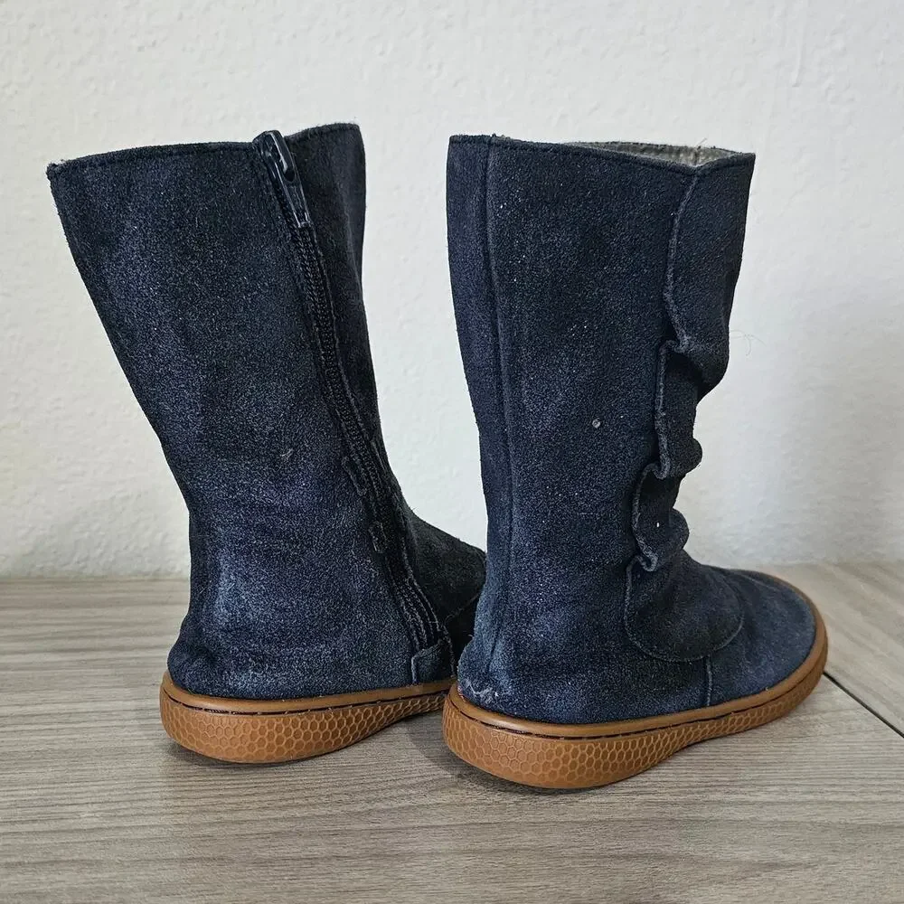Livie & Luca Navy Blue Glitter Suede Boots Girls US Size 10 Side Zipper